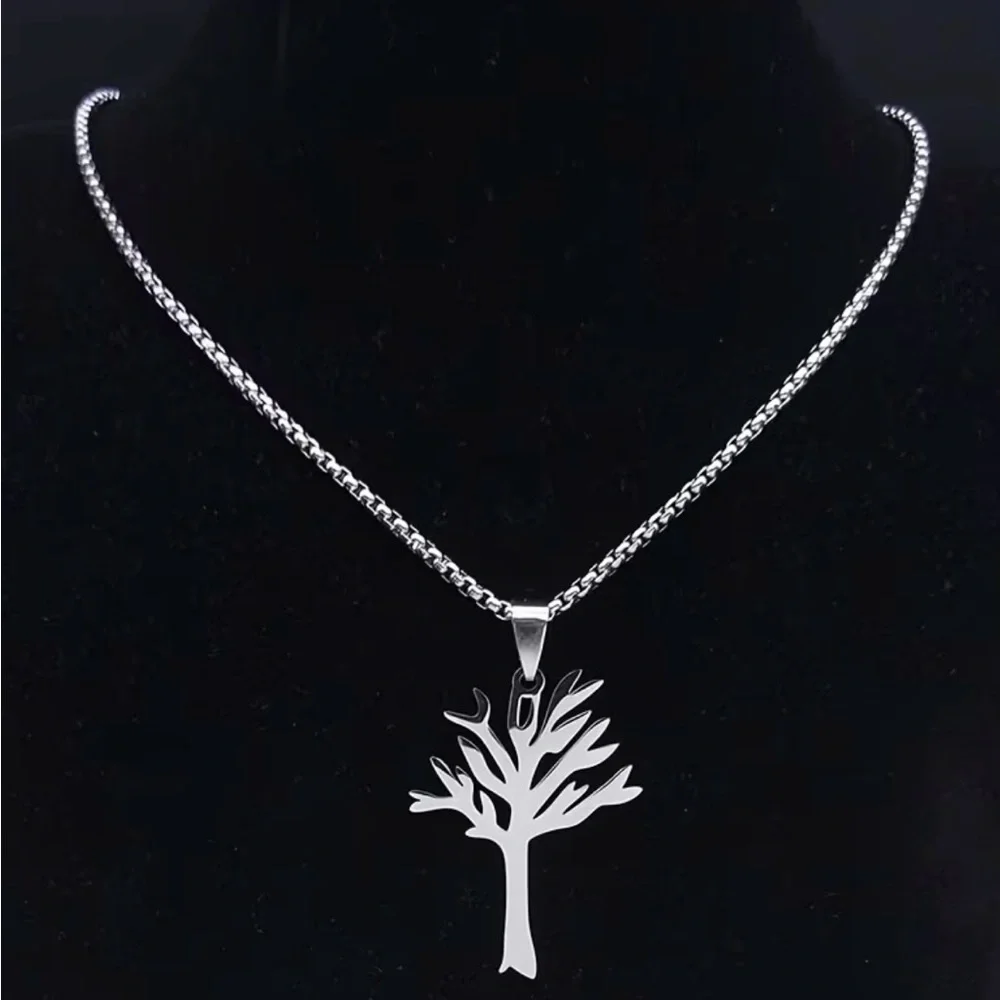 NWT Tree Life Stainless Steel Pendant Necklace Silver